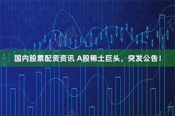 国内股票配资资讯 A股稀土巨头，突发公告！